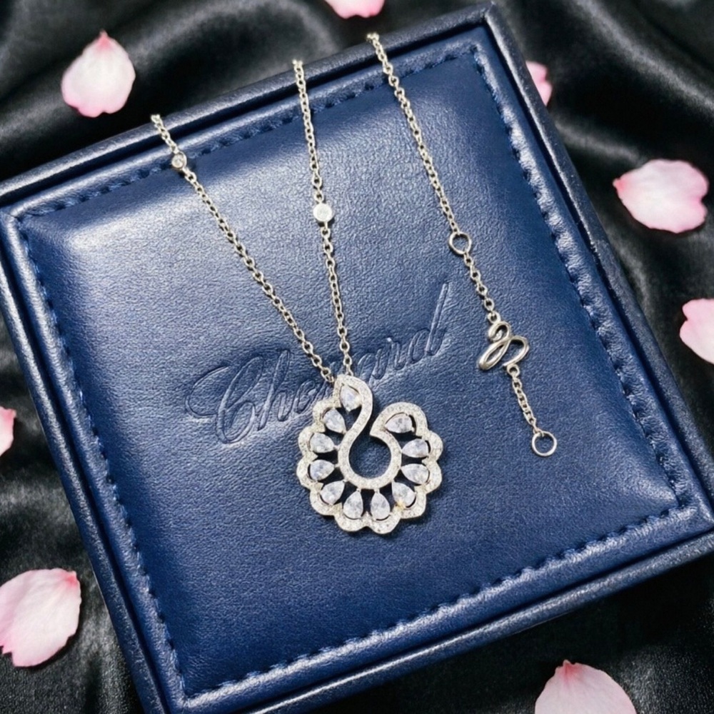Chopard Diamond Silver Floral Motif Pendant Necklace